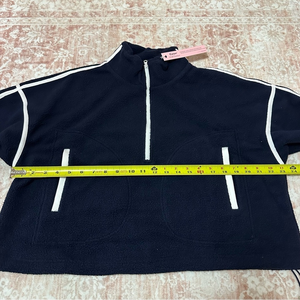 NWT Navy Fleece Contrast Cropped Sweatshirt With Drawstrings - Picture 10 of 12